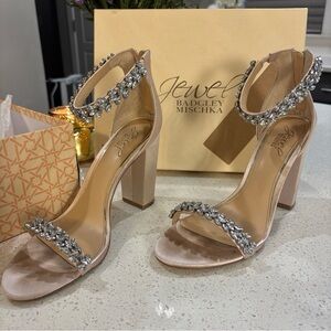 Badgley Mischka Embellished Heels - Cream and Silver